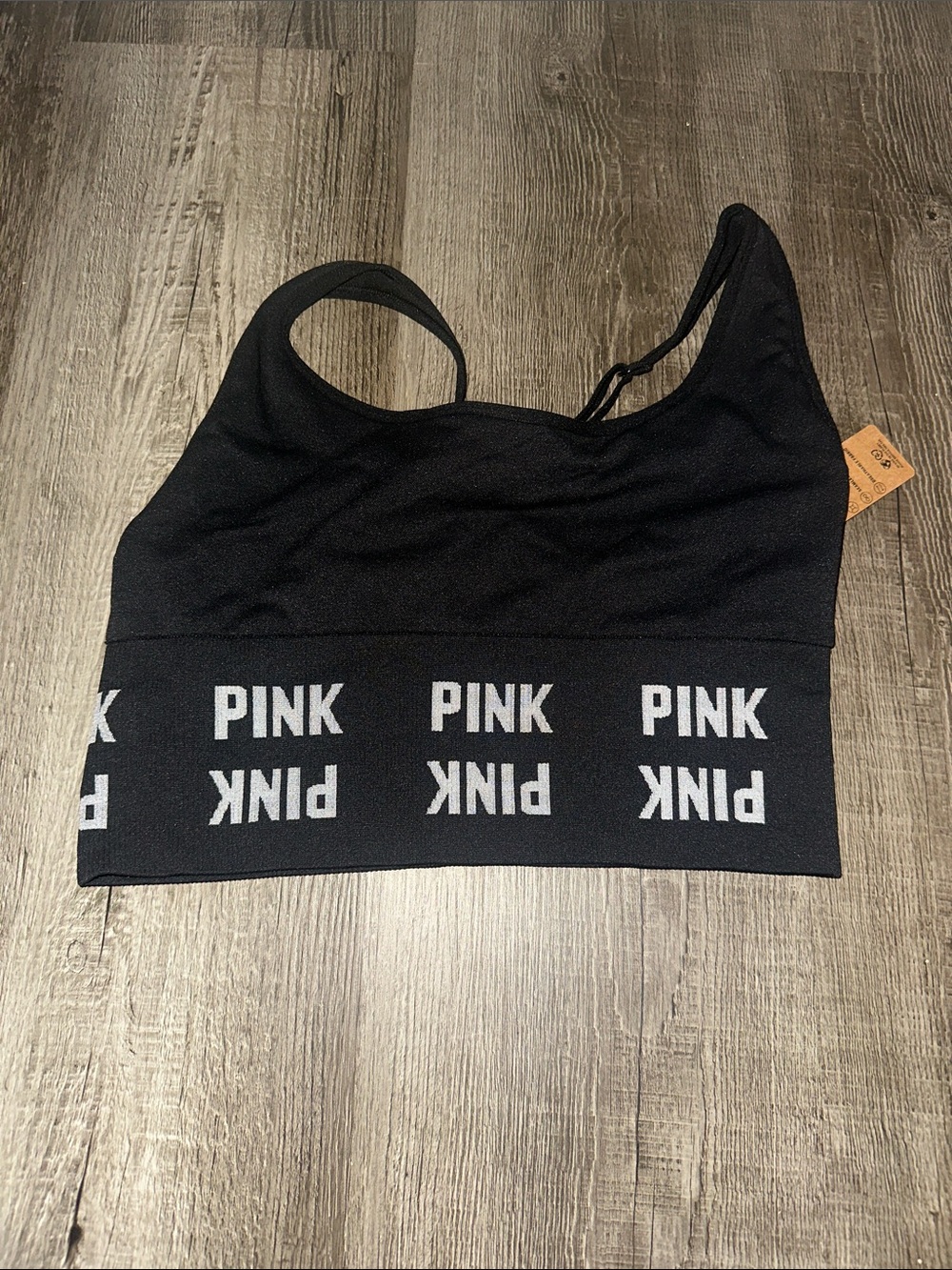 PINK Victoria's Secret Black Logo Elastic Sports Bralette
